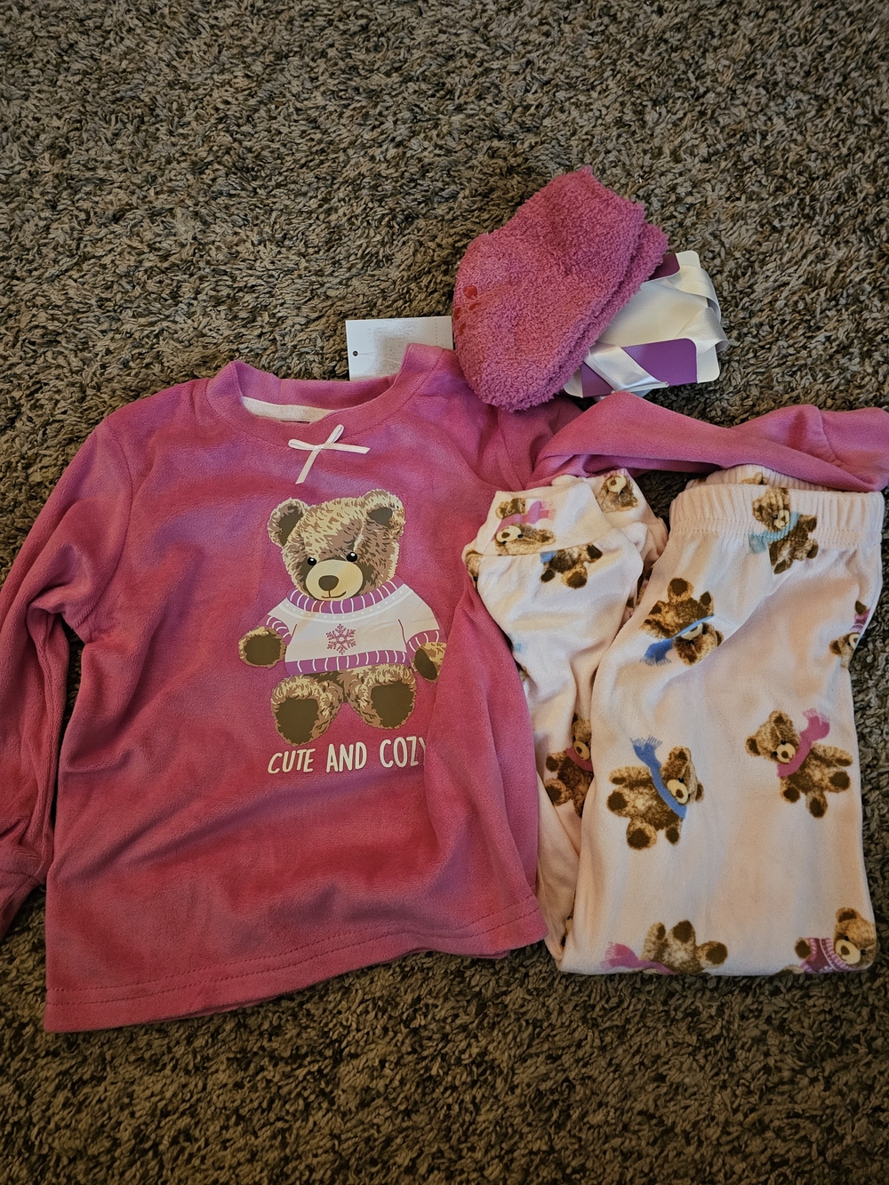 Pink 'Cute and Cozy' Bear Pajama Set for Kids